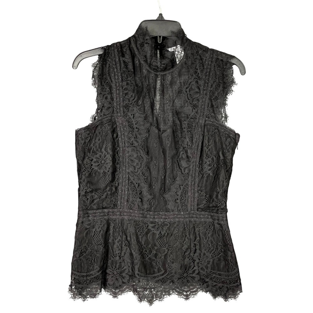 H&M Floral Lace High Neck Peplum Blouse Sheer Evening‎ Party Layering 6 Womens